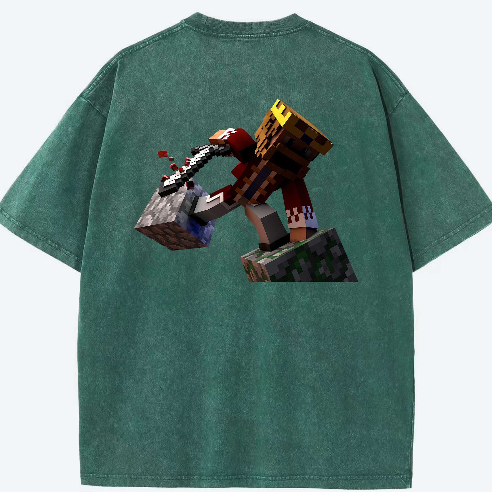 （画像用） マインクラフト ブロックの世界 Minecraft MC Block world 綿100% ヴィンテージ風 半袖Tシャツ（背面プリント）